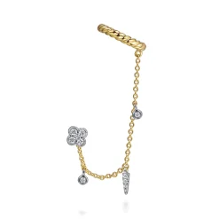 Outlet Gabriel & Co. 14K White-Yellow Gold Single Diamond Stud With Chain Drop And Ear Cuff