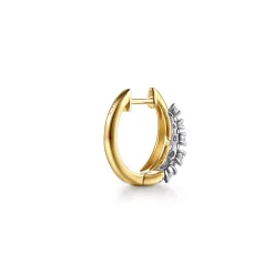 Best Gabriel & Co. 14K White Yellow Gold Spike Graduating Diamond Huggie Earrings