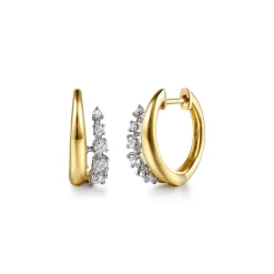 Best Gabriel & Co. 14K White Yellow Gold Spike Graduating Diamond Huggie Earrings