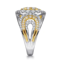 Gabriel & Co. 18K White Yellow Gold Split Shank Diamond Wide Band Ring