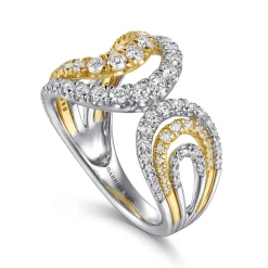 Gabriel & Co. 18K White Yellow Gold Split Shank Diamond Wide Band Ring
