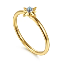 Best Gabriel & Co. 14K White Yellow Gold Star and Blue Topaz Stackable Ring