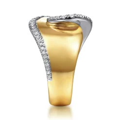 Hot Gabriel & Co. 18K White-Yellow Gold Swirling Metal and Diamond Statement Ring