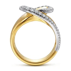 Hot Gabriel & Co. 18K White-Yellow Gold Swirling Metal and Diamond Statement Ring