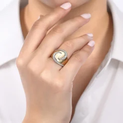 Hot Gabriel & Co. 18K White-Yellow Gold Swirling Metal and Diamond Statement Ring