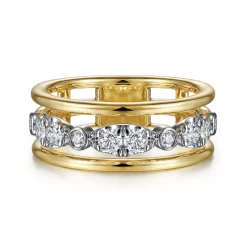 Online Gabriel & Co. 14K White-Yellow Gold Three Row Diamond Open Ring
