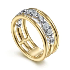 Online Gabriel & Co. 14K White-Yellow Gold Three Row Diamond Open Ring