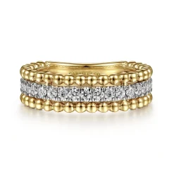 Best Gabriel & Co. 14K White-Yellow Gold Three Row Diamond and Bujukan Bead Ring