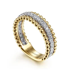 Best Gabriel & Co. 14K White-Yellow Gold Three Row Diamond and Bujukan Bead Ring