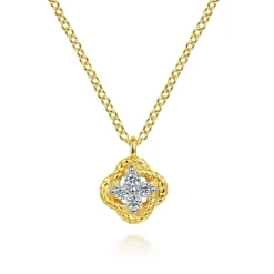 Gabriel & Co. 14K White-Yellow Gold Twisted Clover Diamond Pendant Necklace