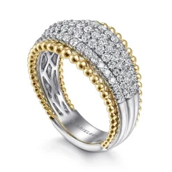 Best Gabriel & Co. 14K White-Yellow Gold Wide Diamond Pave Band with Bujukan Bead Border
