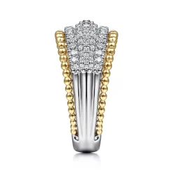 Best Gabriel & Co. 14K White-Yellow Gold Wide Diamond Pave Band with Bujukan Bead Border
