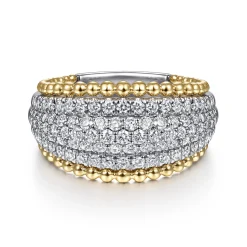 Best Gabriel & Co. 14K White-Yellow Gold Wide Diamond Pave Band with Bujukan Bead Border