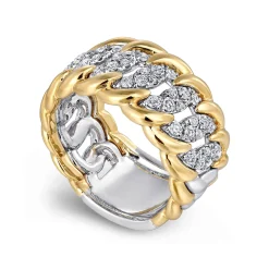 New Gabriel & Co. 14K White-Yellow Gold Wide Diamond Pave Band