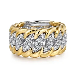 New Gabriel & Co. 14K White-Yellow Gold Wide Diamond Pave Band
