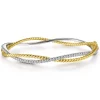 New Gabriel & Co. 14K White-Yellow Twisted Rope and Diamond Bangle