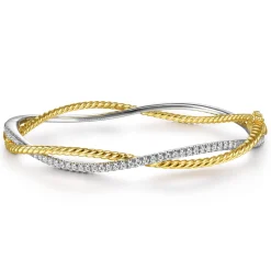 New Gabriel & Co. 14K White-Yellow Twisted Rope and Diamond Bangle