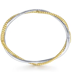 New Gabriel & Co. 14K White-Yellow Twisted Rope and Diamond Bangle