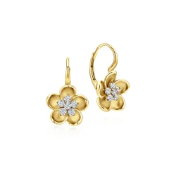 Best Gabriel & Co. 14K Yellolw Gold Leverback FlowerEarrings with Diamond Center