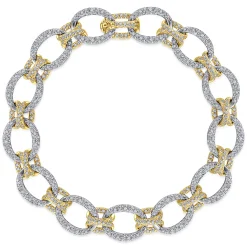 Sale Gabriel & Co. 14K Yellow and White Gold Bracelet with Alternating Links and Pave Diamonds