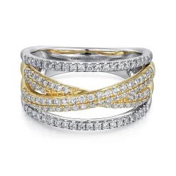 Outlet Gabriel & Co. 14K Yellow and White Gold Criss Crossing Multi Row Diamond Ring