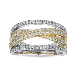 Outlet Gabriel & Co. 14K Yellow and White Gold Criss Crossing Multi Row Diamond Ring