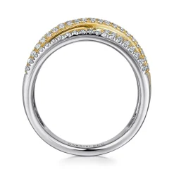 Outlet Gabriel & Co. 14K Yellow and White Gold Criss Crossing Multi Row Diamond Ring