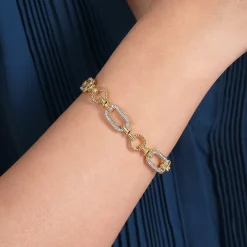 Gabriel & Co. 14K Yellow and White Gold Diamond Bracelet with Alternating Links