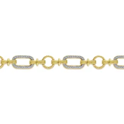 Gabriel & Co. 14K Yellow and White Gold Diamond Bracelet with Alternating Links