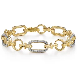 Gabriel & Co. 14K Yellow and White Gold Diamond Bracelet with Alternating Links