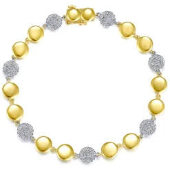 Sale Gabriel & Co. 14K Yellow and White Gold Round Discs and Pave Diamond Tennis Bracelet