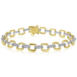 Hot Gabriel & Co. 14K Yellow and White Gold Square Link Tennis Bracelet with Diamond Link Connectors