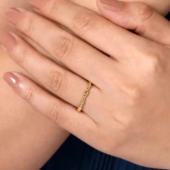 Discount Gabriel & Co. 14K Yellow Gold Alternating Bar and Bujukan Bead Stackable Ring