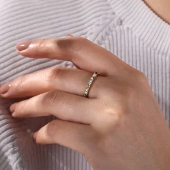 Sale Gabriel & Co. 14K Yellow Gold Alternating Diamond and Pyramid Stackable Ring