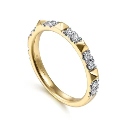 Sale Gabriel & Co. 14K Yellow Gold Alternating Diamond and Pyramid Stackable Ring