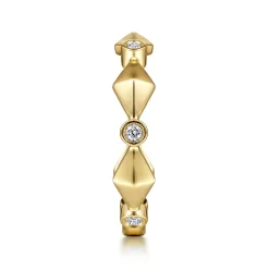 Discount Gabriel & Co. 14K Yellow Gold Alternating Geometric and Diamond Station Ring