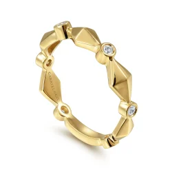Discount Gabriel & Co. 14K Yellow Gold Alternating Geometric and Diamond Station Ring