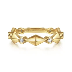 Discount Gabriel & Co. 14K Yellow Gold Alternating Geometric and Diamond Station Ring