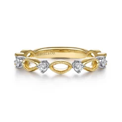 Clearance Gabriel & Co. 14K Yellow Gold Alternating Open Link and Diamond Stackable Ring
