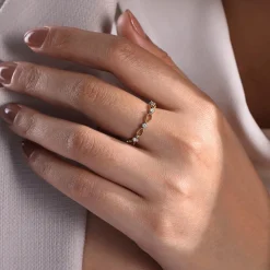 Clearance Gabriel & Co. 14K Yellow Gold Alternating Open Link and Diamond Stackable Ring