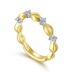 Clearance Gabriel & Co. 14K Yellow Gold Alternating Open Link and Diamond Stackable Ring