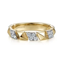 Best Gabriel & Co. 14K Yellow Gold Alternating Pave Diamond and Pyramid Ring