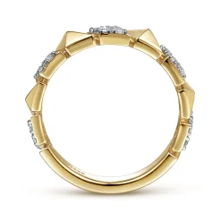 Best Gabriel & Co. 14K Yellow Gold Alternating Pave Diamond and Pyramid Ring