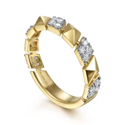 Best Gabriel & Co. 14K Yellow Gold Alternating Pave Diamond and Pyramid Ring