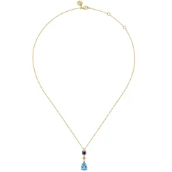 Best Gabriel & Co. 14K Yellow Gold Amethyst and Blue Topaz Teardrop Pendant Necklace
