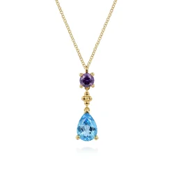 Best Gabriel & Co. 14K Yellow Gold Amethyst and Blue Topaz Teardrop Pendant Necklace