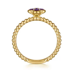 Discount Gabriel & Co. 14K Yellow Gold Amethyst Cluster Clover and Bujukan Bead Stackable Ring