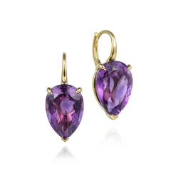 Clearance Gabriel & Co. 14K Yellow Gold Amethyst Flat Pear Shape Earrings