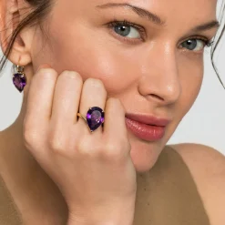 Clearance Gabriel & Co. 14K Yellow Gold Amethyst Pear Shape Ladies Ring