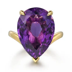 Clearance Gabriel & Co. 14K Yellow Gold Amethyst Pear Shape Ladies Ring